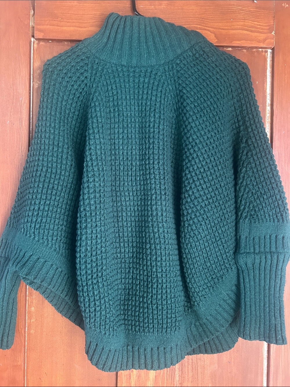 Women's Teal Chunky Knit Turtleneck Sweater Poncho